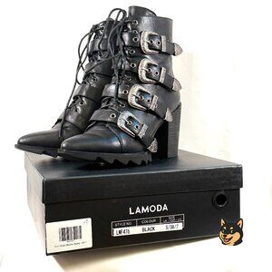 MODA Boots – Black Buckle Platform Gothic Style US7